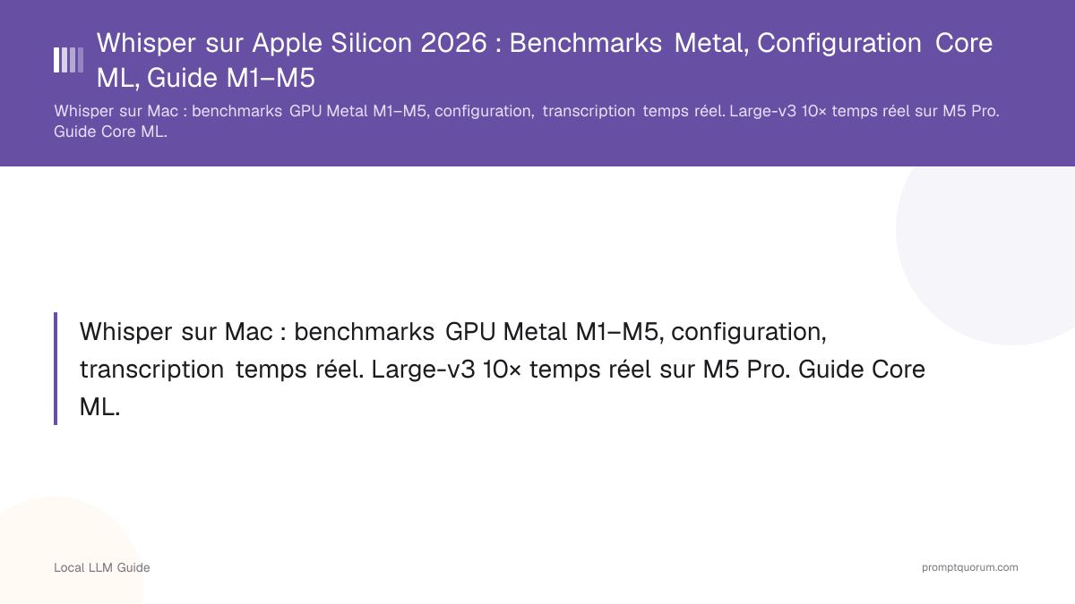 Whisper sur Apple Silicon 2026 : Benchmarks Metal, Configuration Core ML, Guide M1–M5