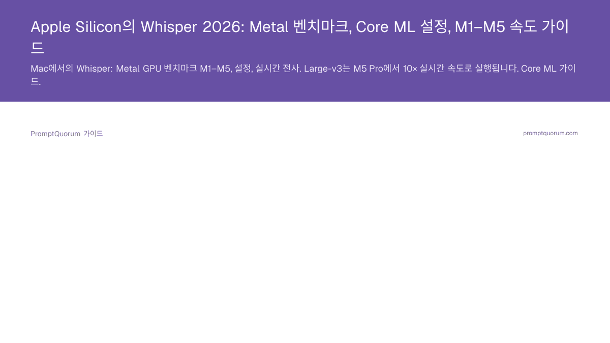 Apple Silicon의 Whisper 2026: Metal 벤치마크, Core ML 설정, M1–M5 속도 가이드