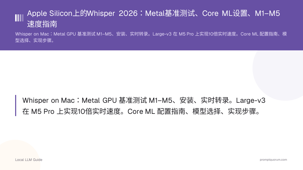 Apple Silicon上的Whisper 2026:Metal基准测试、Core ML设置、M1–M5速度指南