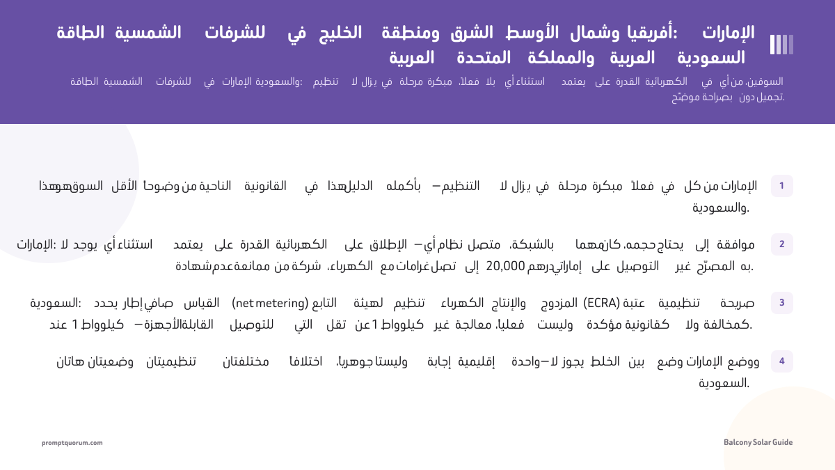 الطاقة الشمسية للشرفات في الخليج ومنطقة الشرق الأوسط وشمال أفريقيا: الإمارات العربية المتحدة والمملكة العربية السعودية