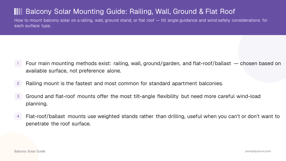 Balcony Solar Mounting Guide: Railing, Wall, Ground & Flat Roof