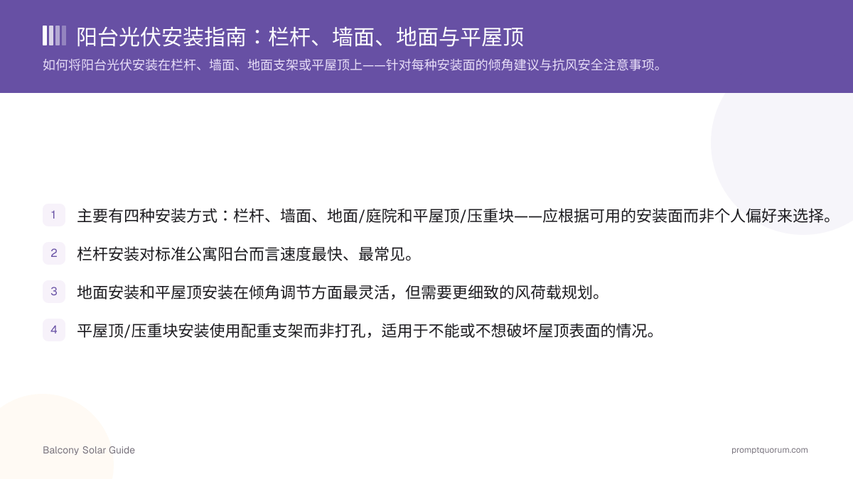 阳台光伏安装指南:栏杆、墙面、地面与平屋顶