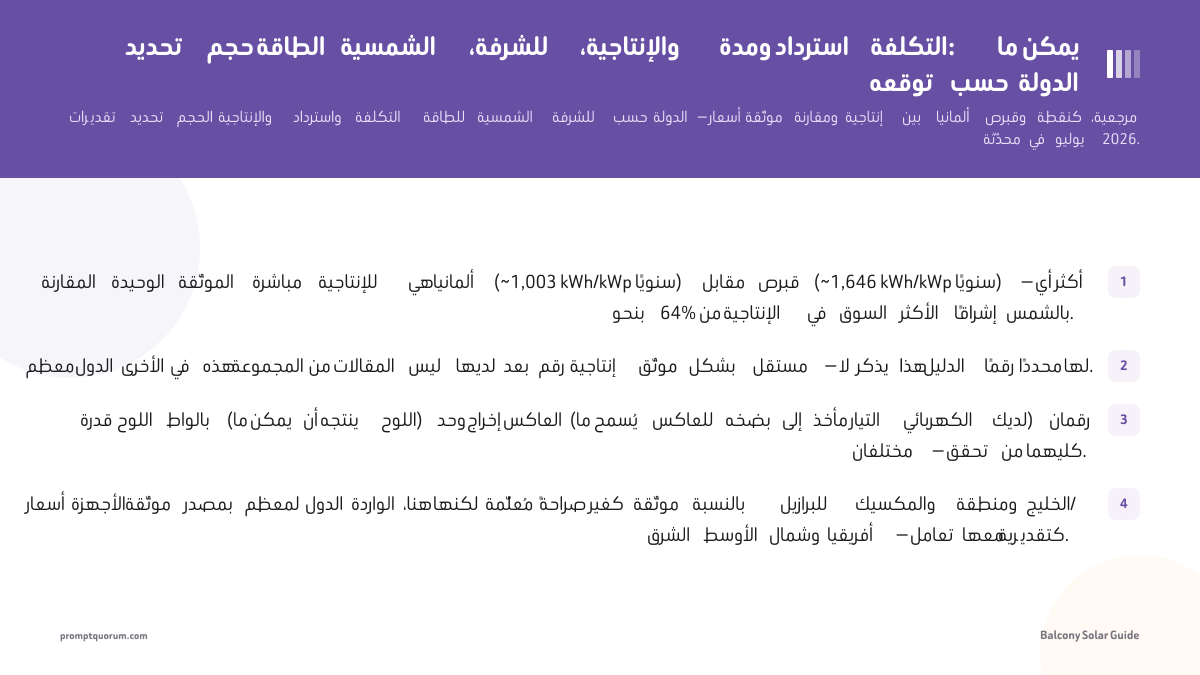 تحديد حجم الطاقة الشمسية للشرفة، والإنتاجية، ومدة استرداد التكلفة: ما يمكن توقعه حسب الدولة