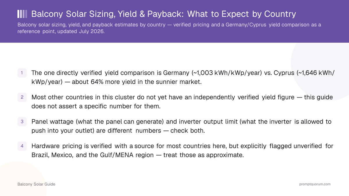 Balcony Solar Sizing, Yield & Payback: What to Expect by Country