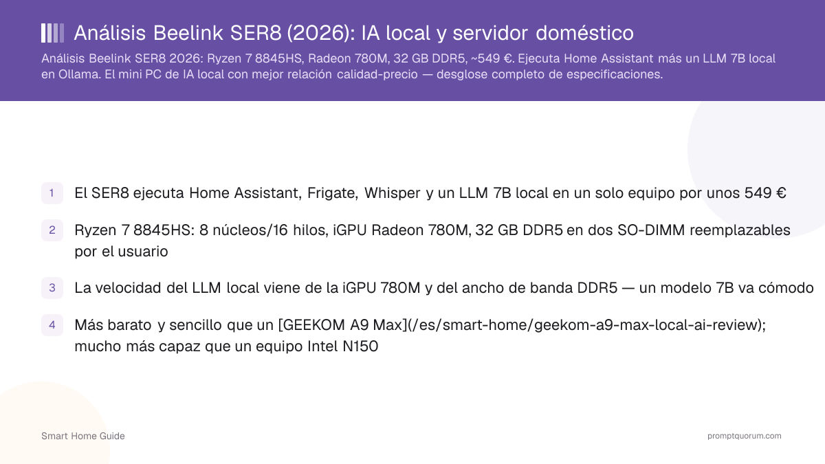 Análisis Beelink SER8 (2026): IA local y servidor doméstico