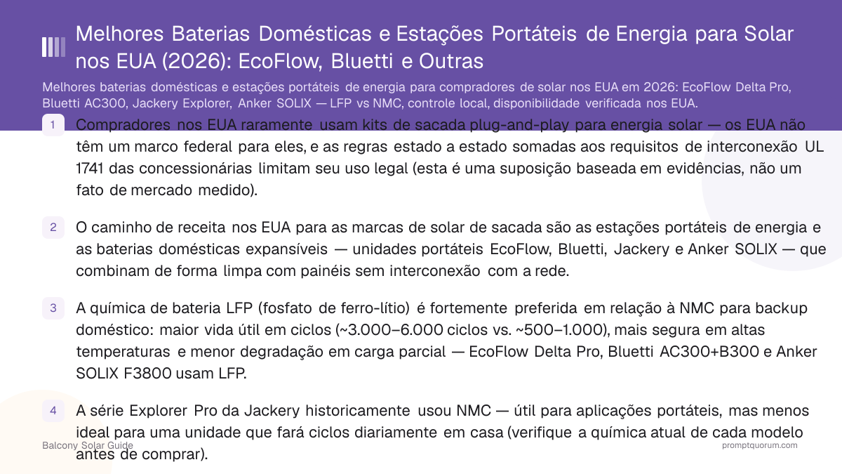 Melhores Baterias Domésticas e Estações Portáteis de Energia para Solar nos EUA (2026): EcoFlow, Bluetti e Outras