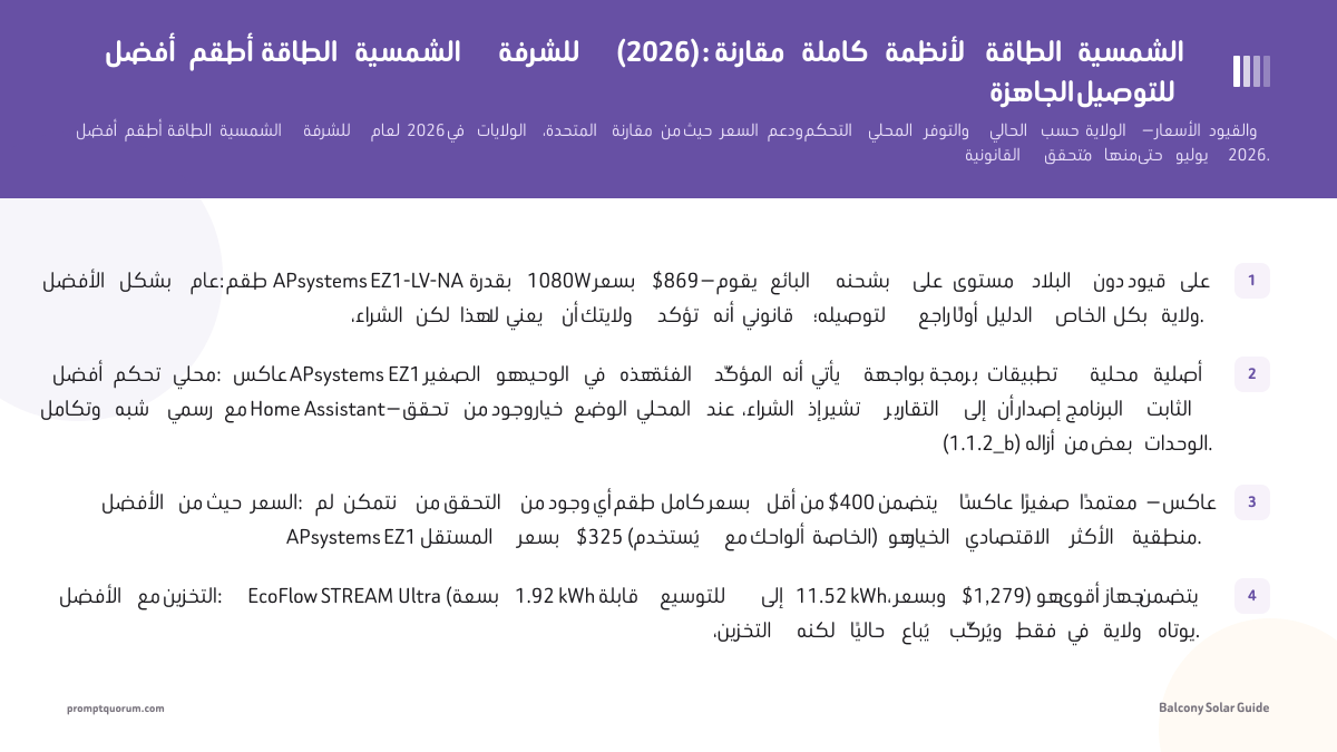 أفضل أطقم الطاقة الشمسية للشرفة (2026): مقارنة كاملة لأنظمة الطاقة الشمسية الجاهزة للتوصيل