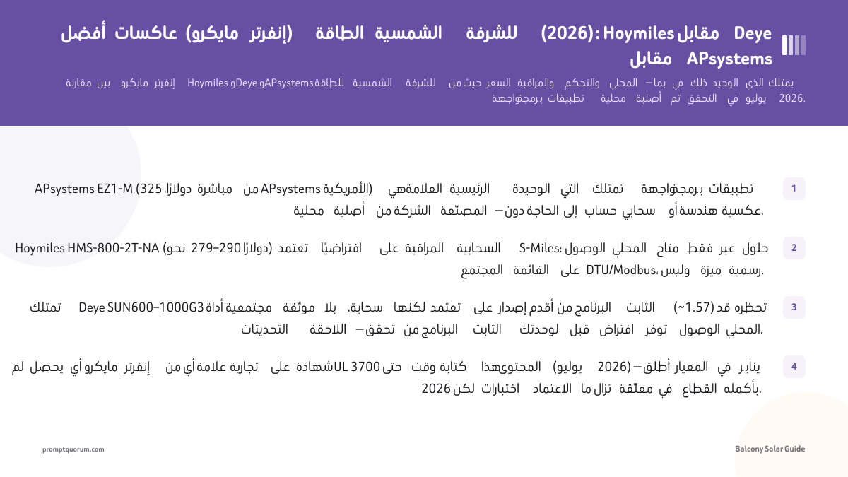 أفضل عاكسات (مايكرو إنفرتر) الطاقة الشمسية للشرفة (2026): Hoymiles مقابل Deye مقابل APsystems