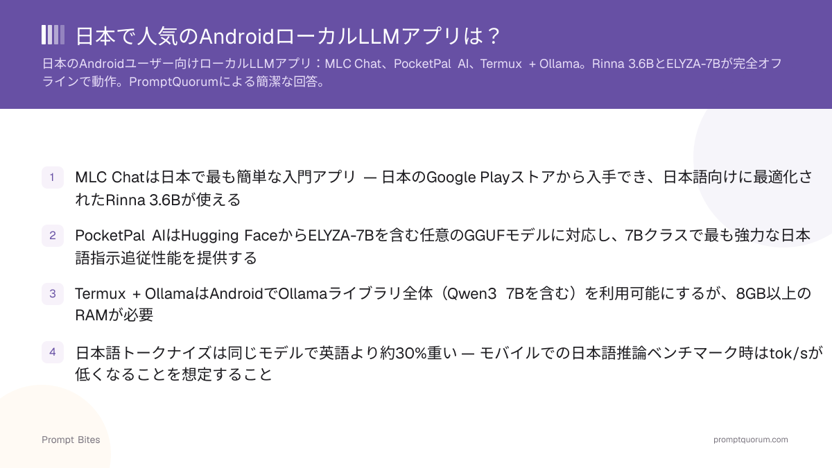日本で人気のAndroidローカルLLMアプリは?