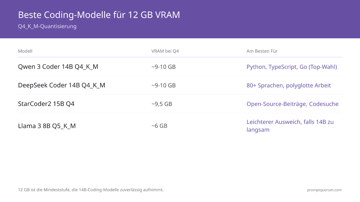 Bestes lokales LLM für Coding mit 12 GB VRAM?