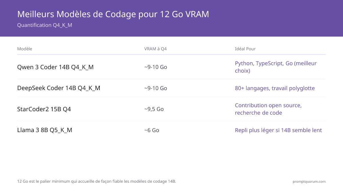 Meilleur LLM local pour le coding avec 12 Go de VRAM ?