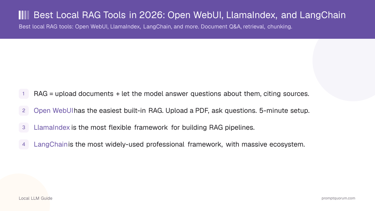 Best Local RAG Tools in 2026: Open WebUI, LlamaIndex, and LangChain