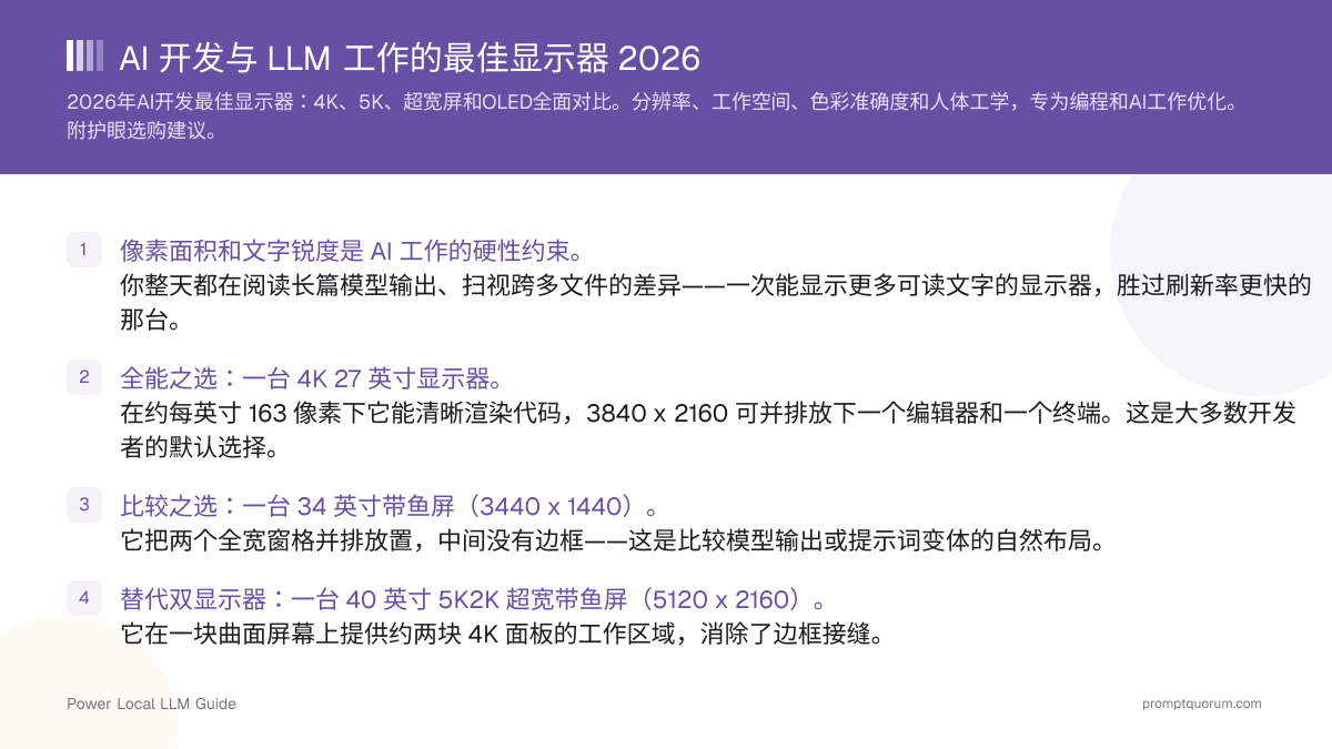 AI 开发与 LLM 工作的最佳显示器 2026