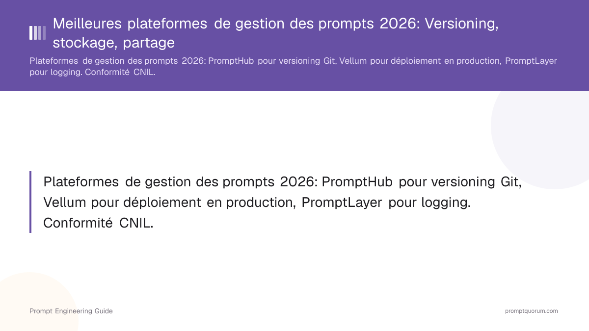 Meilleures plateformes de gestion des prompts 2026: Versioning, stockage, partage