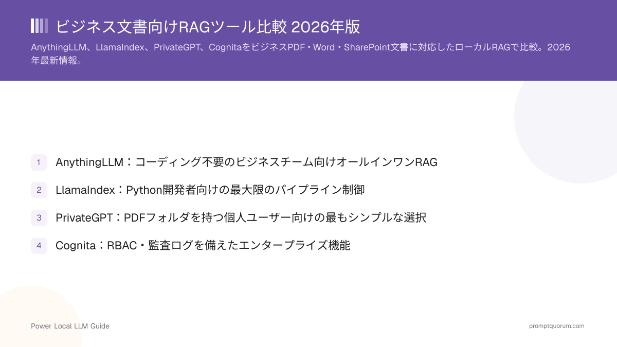 ビジネス文書向けRAGツール比較 2026年版