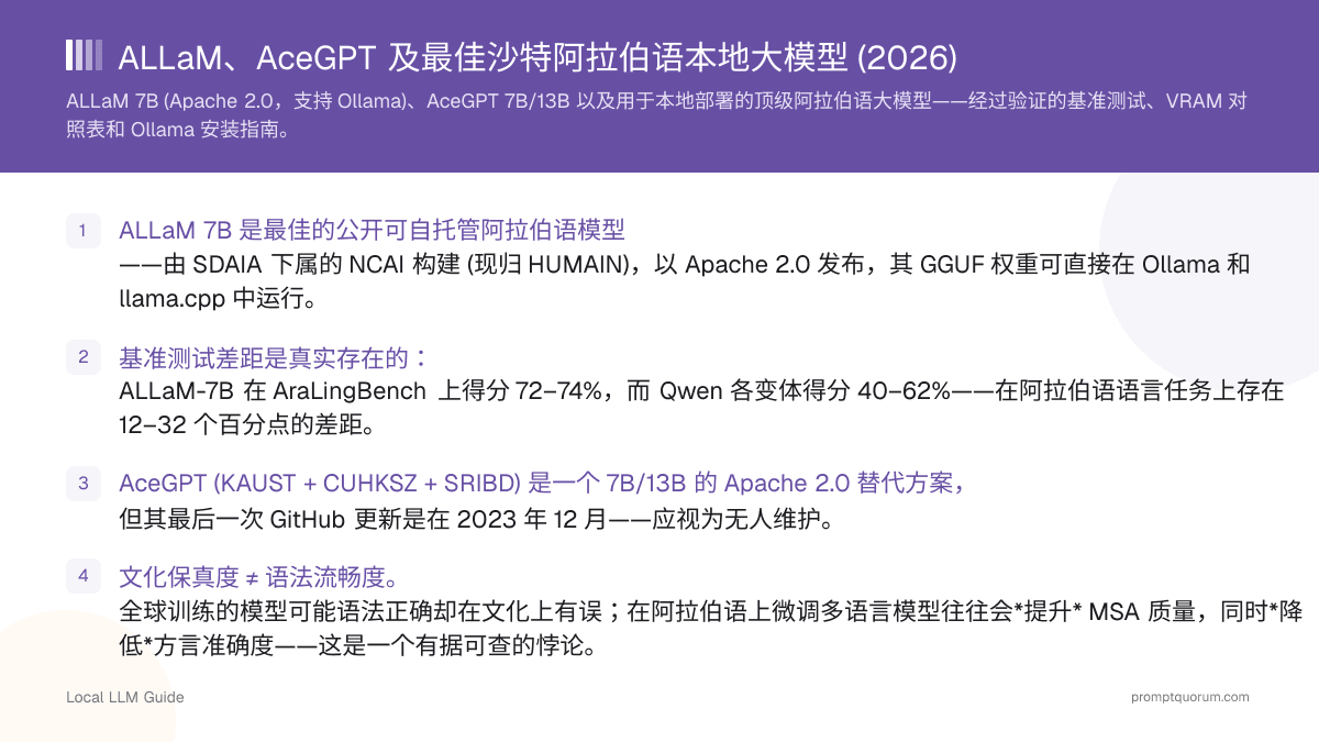 ALLaM、AceGPT 及最佳沙特阿拉伯语本地大模型 (2026)