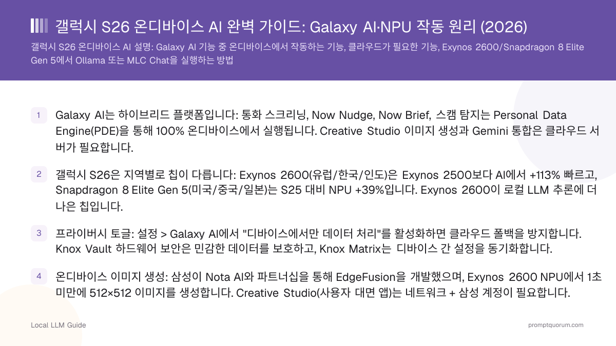갤럭시 S26 온디바이스 AI 완벽 가이드: Galaxy AI·NPU 작동 원리 (2026)