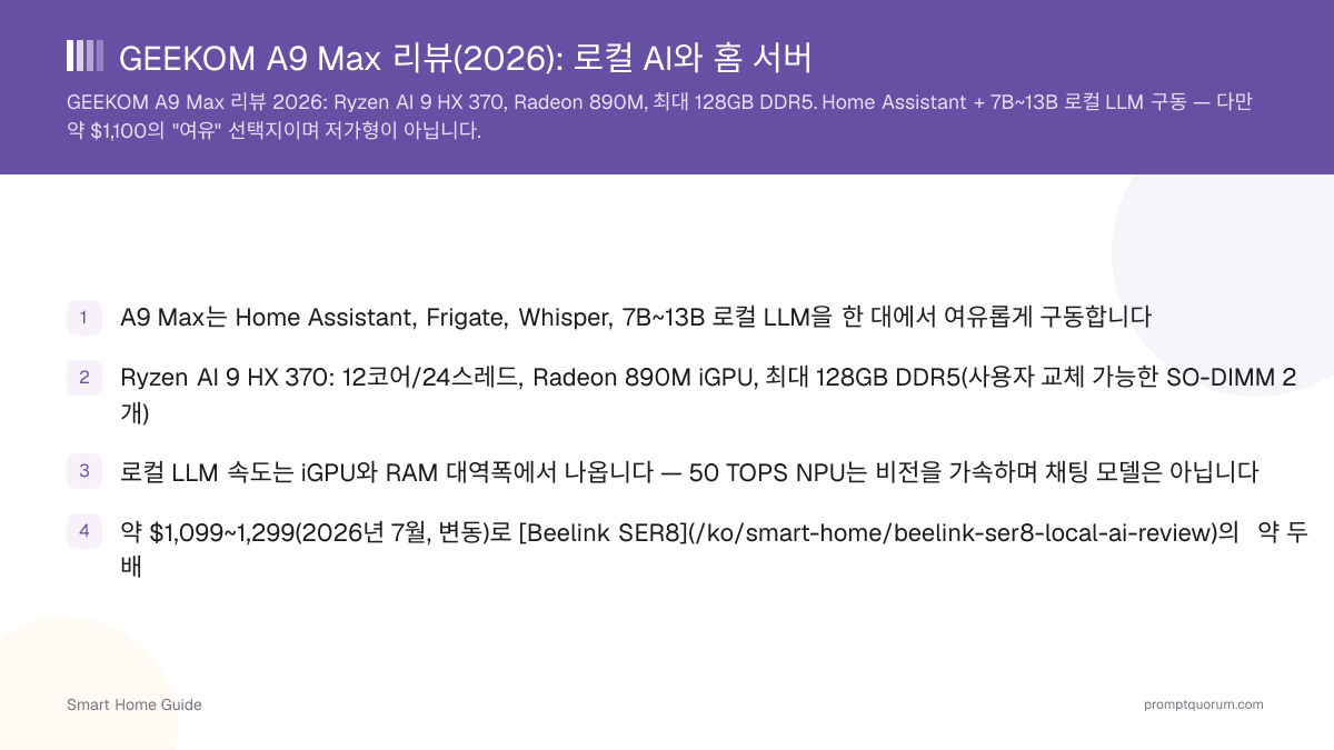 GEEKOM A9 Max 리뷰(2026): 로컬 AI와 홈 서버