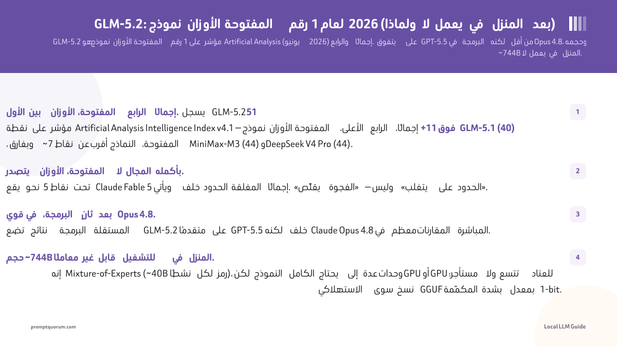 GLM-5.2: نموذج الأوزان المفتوحة رقم 1 لعام 2026 (ولماذا لا يعمل في المنزل بعد)