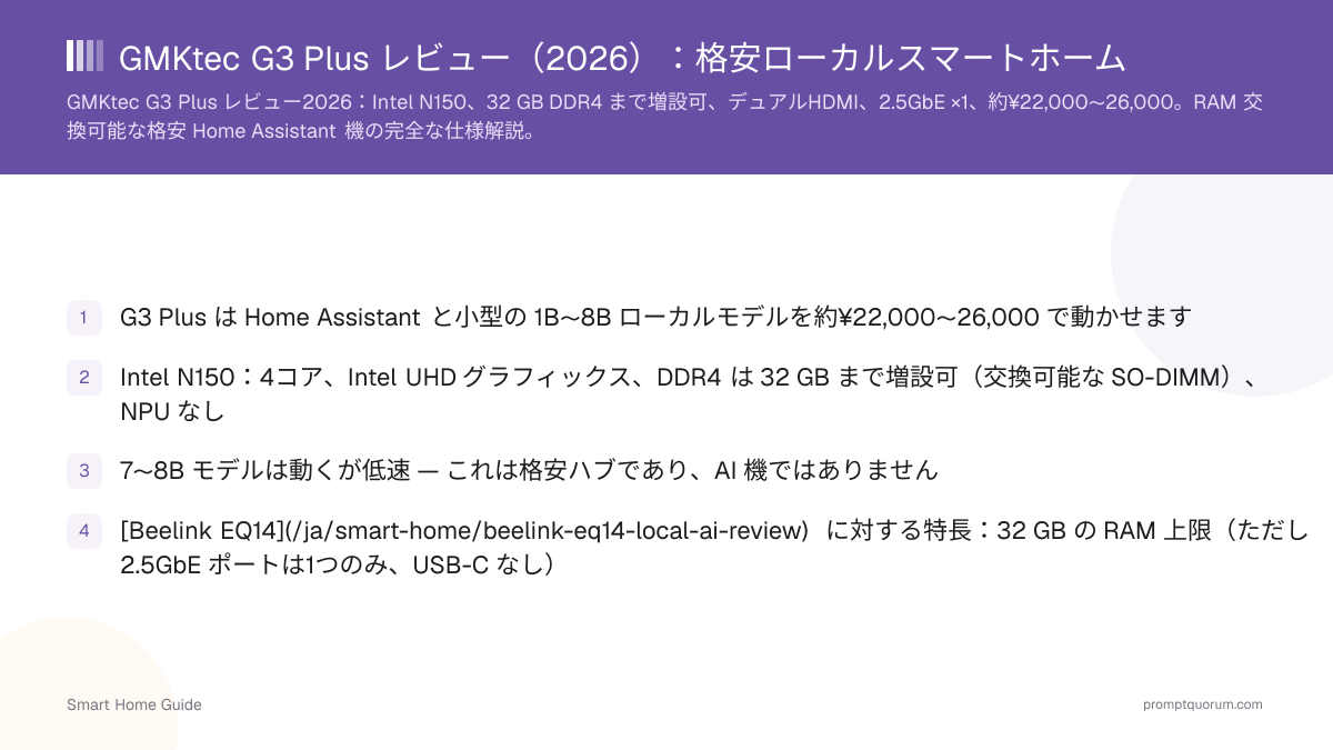 GMKtec G3 Plus レビュー(2026):格安ローカルスマートホーム