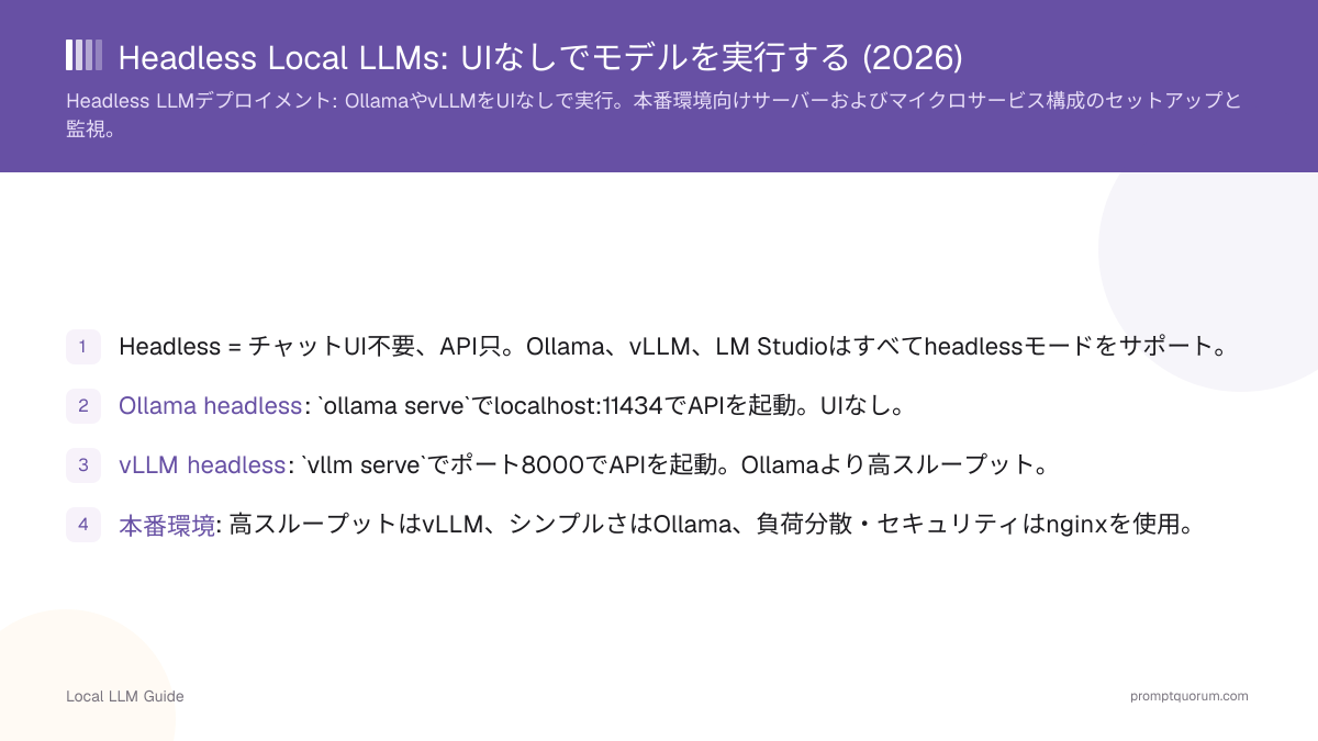 Headless Local LLMs: UIなしでモデルを実行する (2026)