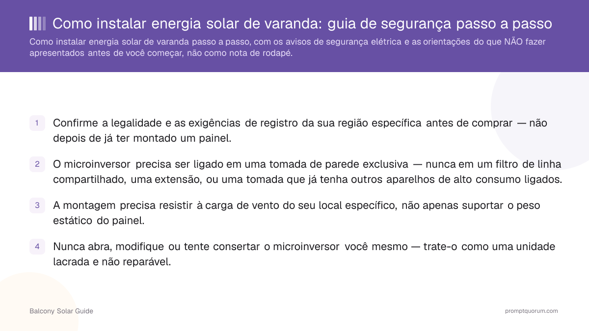 Como instalar energia solar de varanda: guia de segurança passo a passo