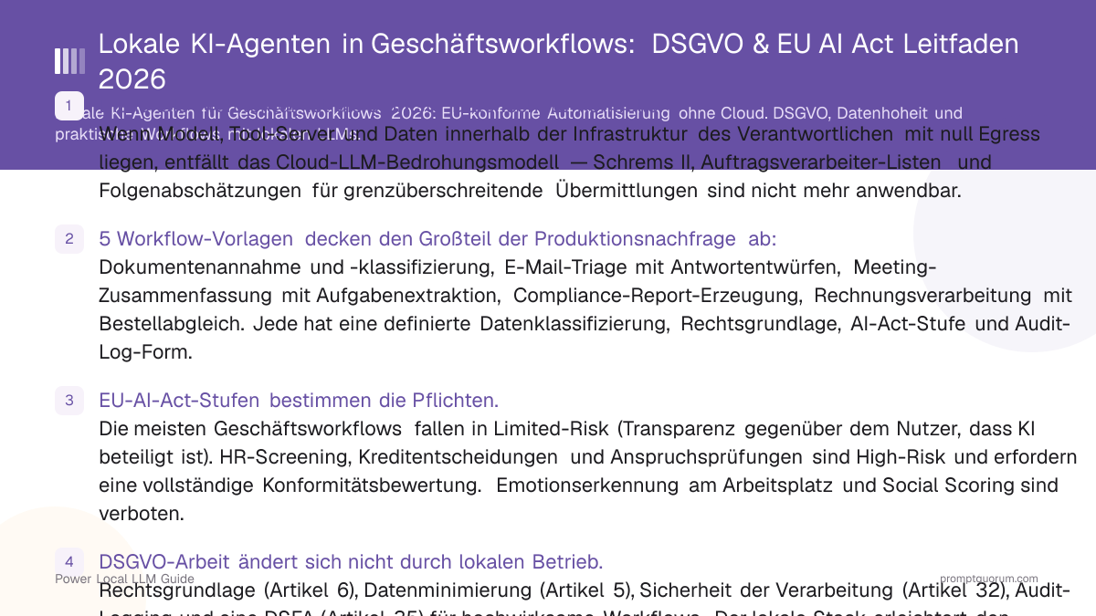 Lokale KI-Agenten in Geschäftsworkflows: DSGVO & EU AI Act Leitfaden 2026