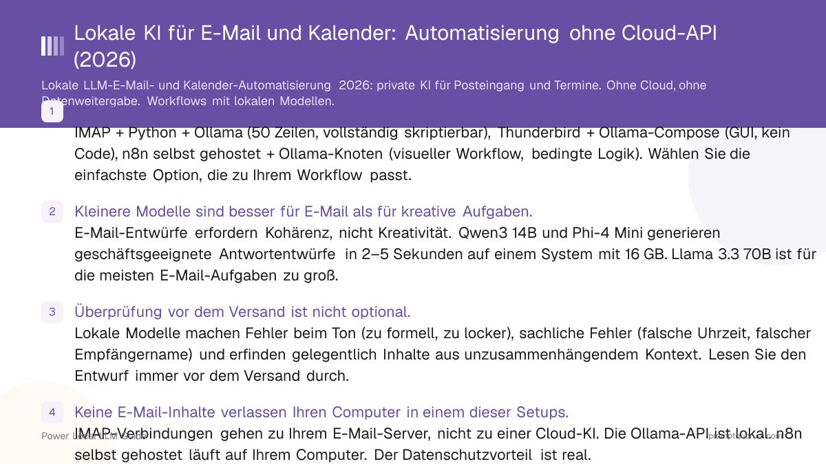 Lokale KI für E-Mail und Kalender: Automatisierung ohne Cloud-API (2026)
