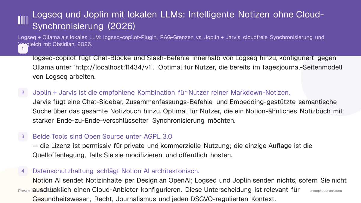 Logseq und Joplin mit lokalen LLMs: Intelligente Notizen ohne Cloud-Synchronisierung (2026)