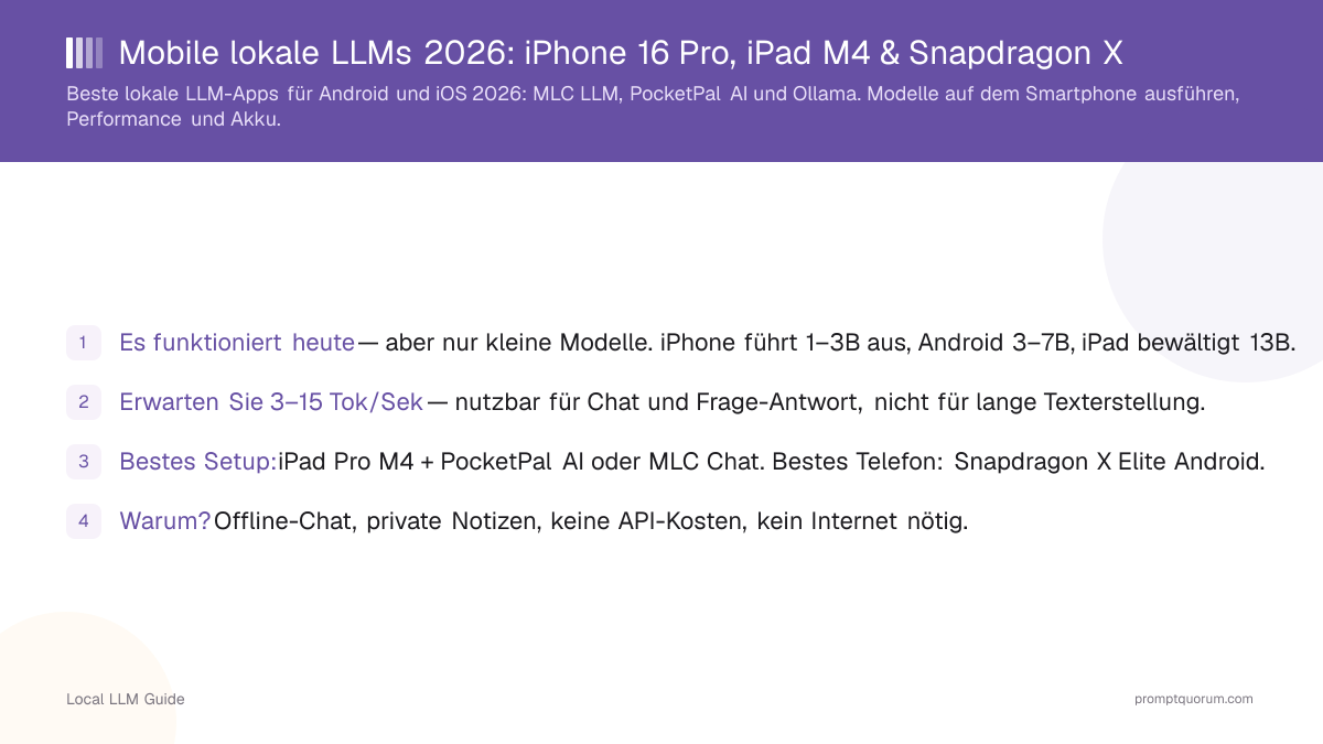 Mobile lokale LLMs 2026: iPhone 16 Pro, iPad M4 & Snapdragon X