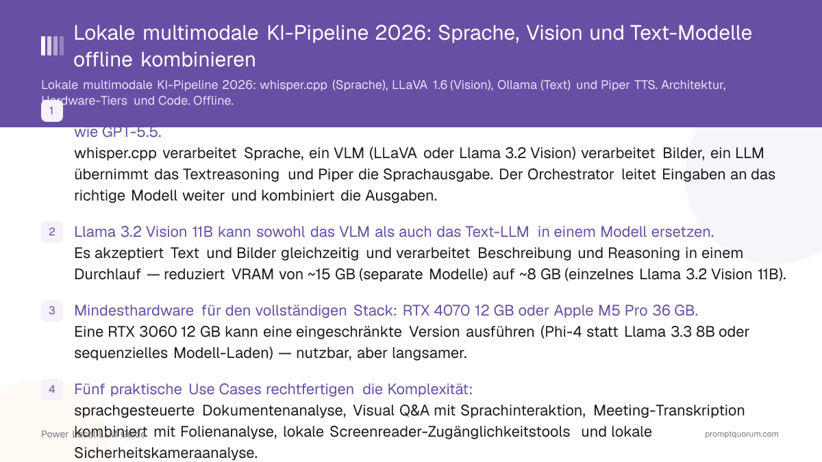 Lokale multimodale KI-Pipeline 2026: Sprache, Vision und Text-Modelle offline kombinieren