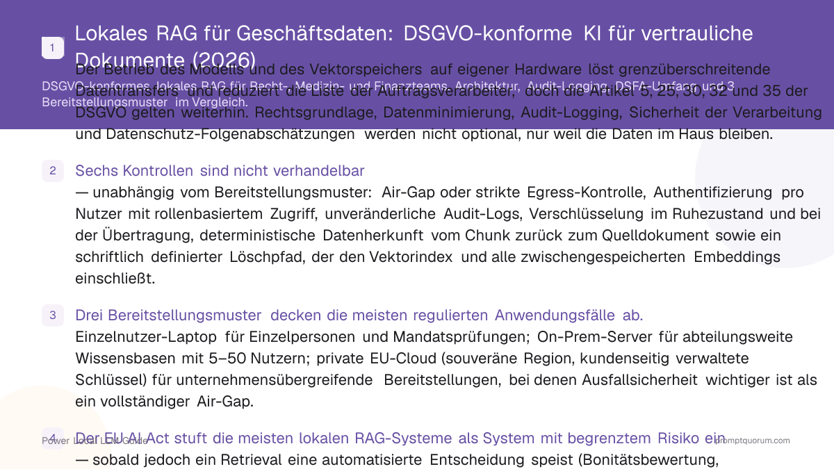Lokales RAG für Geschäftsdaten: DSGVO-konforme KI für vertrauliche Dokumente (2026)
