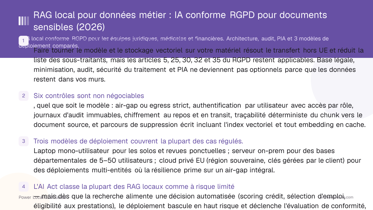 RAG local pour données métier : IA conforme RGPD pour documents sensibles (2026)