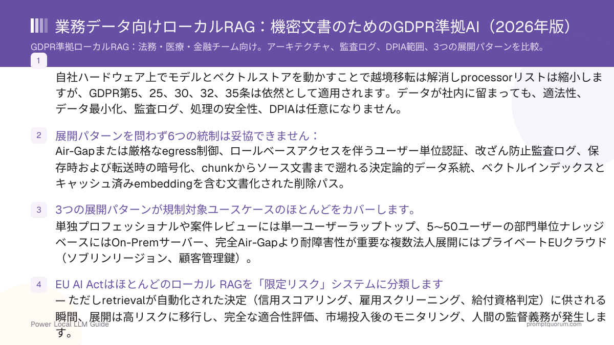 業務データ向けローカルRAG:機密文書のためのGDPR準拠AI(2026年版)
