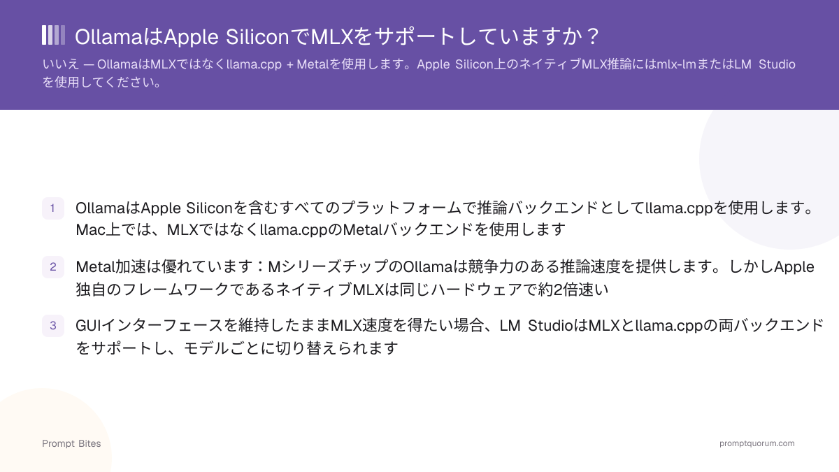 OllamaはApple SiliconでMLXをサポートしていますか?