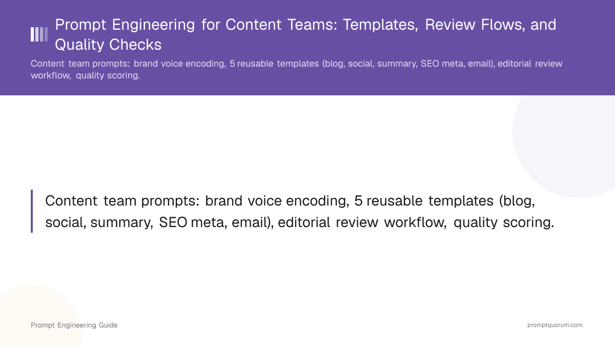 Prompt Engineering for Content Teams: Templates, Review Flows, and Quality Checks