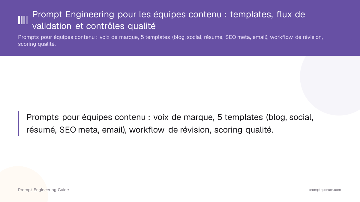 Prompt Engineering pour les équipes contenu : templates, flux de validation et contrôles qualité