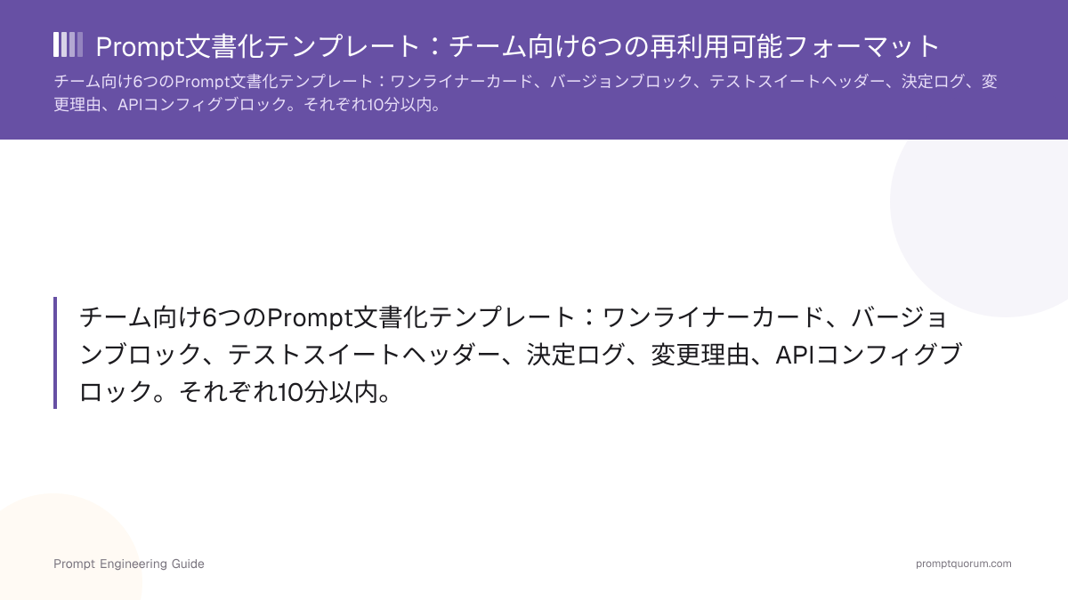 Prompt文書化テンプレート:チーム向け6つの再利用可能フォーマット