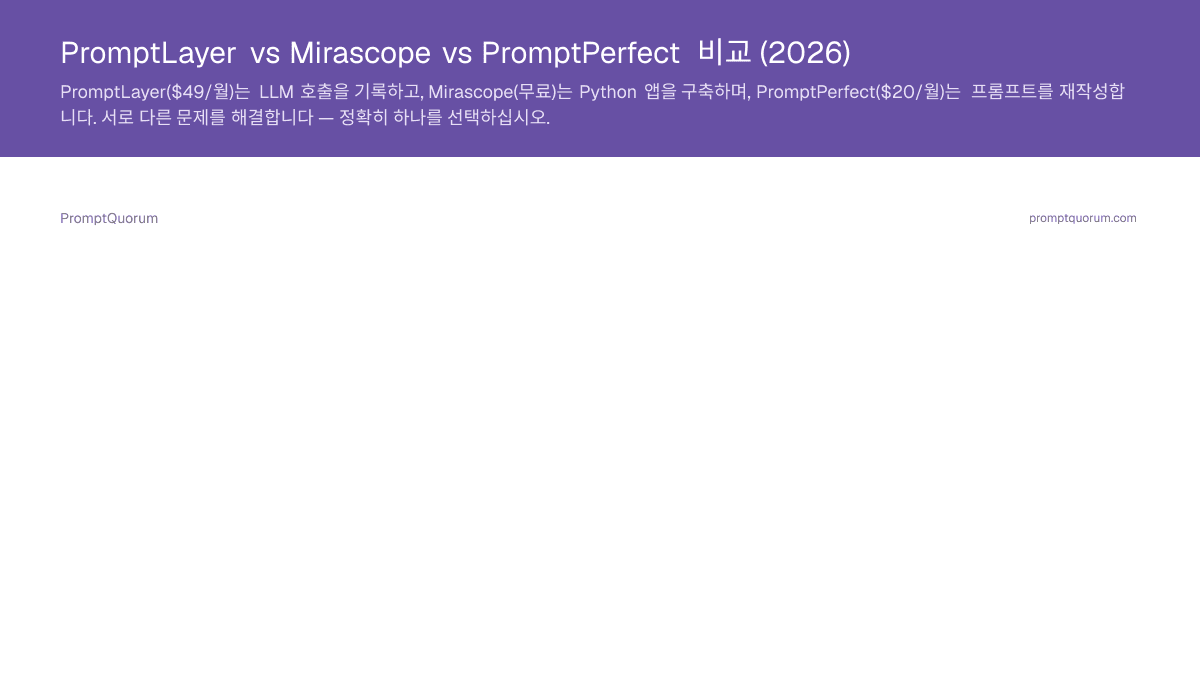 PromptLayer vs Mirascope vs PromptPerfect 비교 (2026)