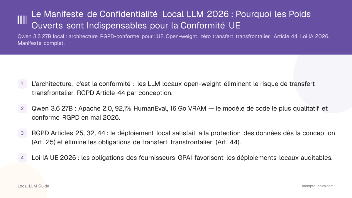 Le Manifeste de Confidentialité Local LLM 2026 : Pourquoi les Poids Ouverts sont Indispensables pour la Conformité UE