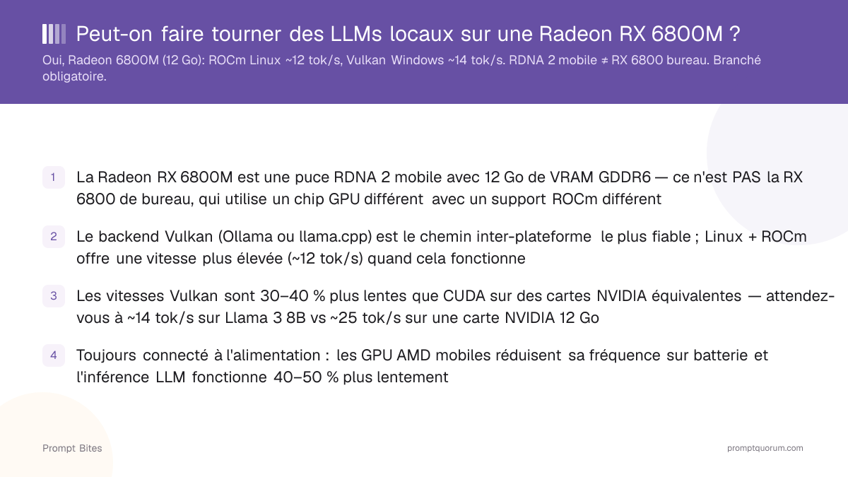 Peut-on faire tourner des LLMs locaux sur une Radeon RX 6800M ?