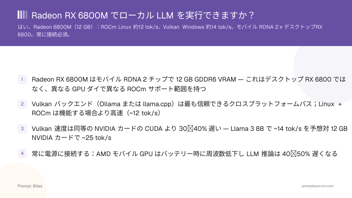 Radeon RX 6800M でローカル LLM を実行できますか?