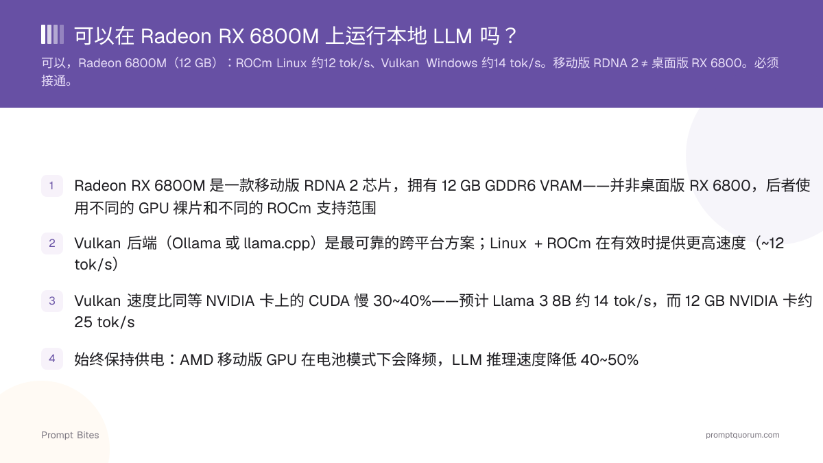 可以在 Radeon RX 6800M 上运行本地 LLM 吗?