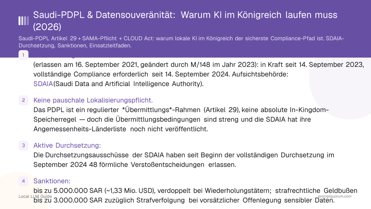 Saudi-PDPL & Datensouveränität: Warum KI im Königreich laufen muss (2026)