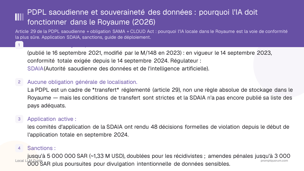 PDPL saoudienne et souveraineté des données : pourquoi l'IA doit fonctionner dans le Royaume (2026)