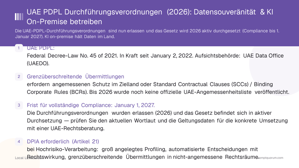 UAE PDPL Durchführungsverordnungen (2026): Datensouveränität & KI On-Premise betreiben