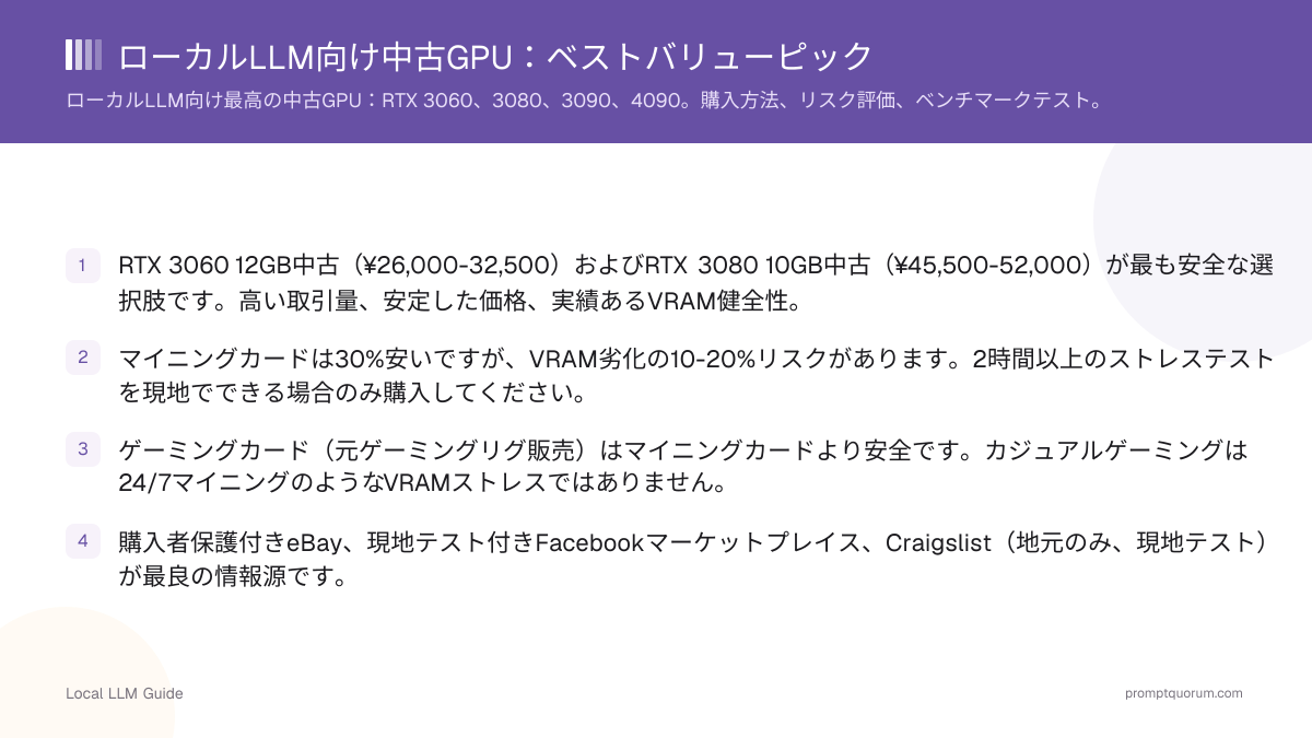 ローカルLLM向け中古GPU:ベストバリューピック