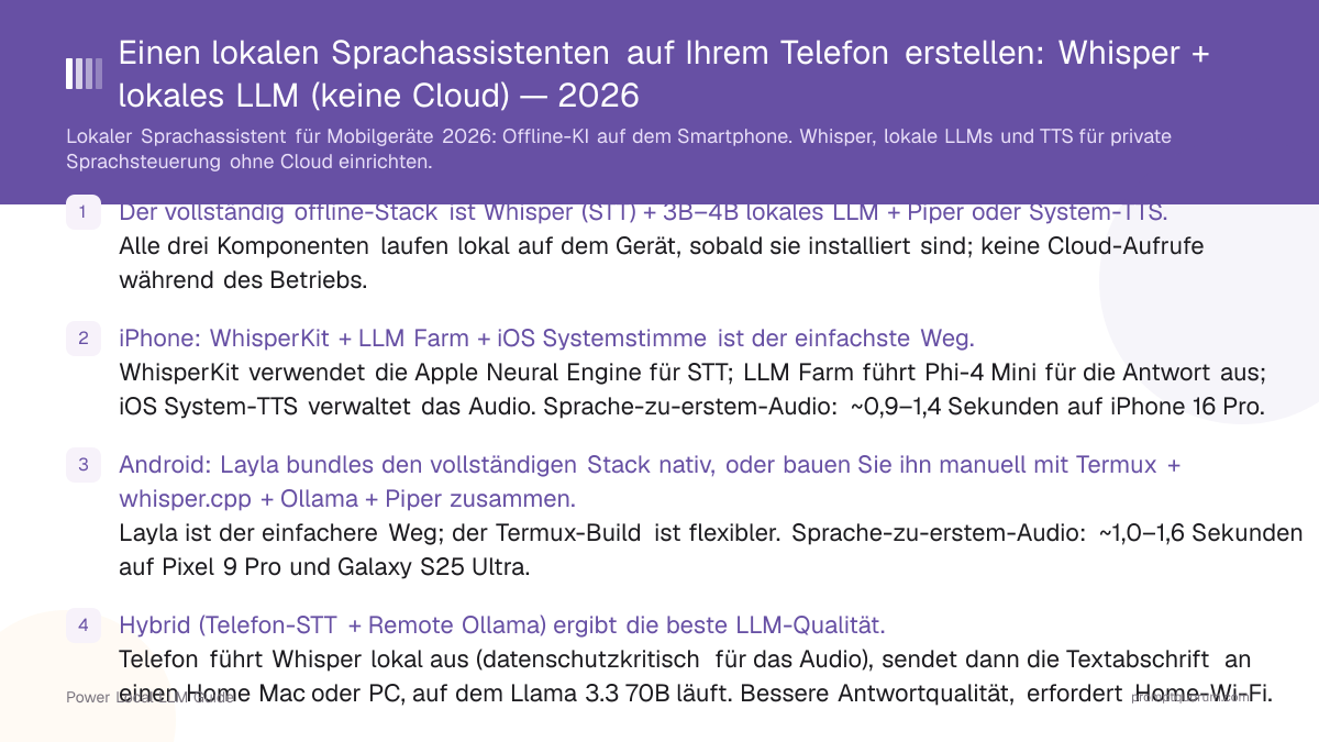 Einen lokalen Sprachassistenten auf Ihrem Telefon erstellen: Whisper + lokales LLM (keine Cloud) — 2026