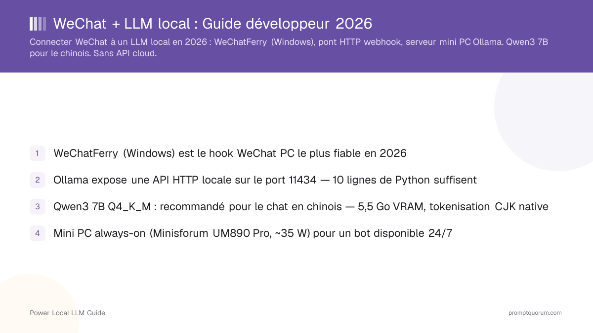 WeChat + LLM local : Guide développeur 2026
