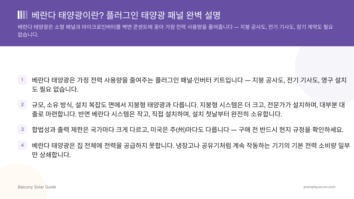 베란다 태양광이란? 플러그인 태양광 패널 완벽 설명